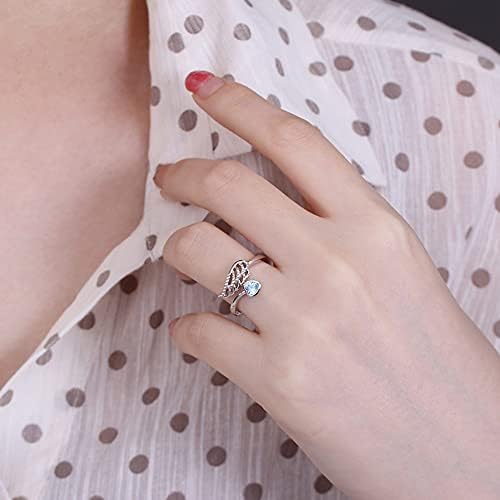 Angel Wing Ring Sterling Silver Ring for Women - Personalised Ring Engraved Inside Guardian Angel Wings Ring Band for Her - Feather Ring with Birthstone Wedding Band Statement Ring