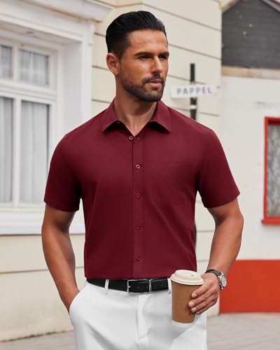 Image of Alimens & Gentle Men's Short Sleeve Dress Shirts Wrinkle Free Untucked Casual Button Down Shirt