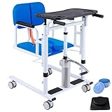 GouwiePuzz Patient Transfer Lift Chair, 4-in-1 Wheelchair with Bedpan, 330 lbs Capacity, Hydraulic Transport Chair for Elderly (Blue)