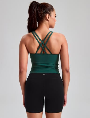 Image of HeyNuts Longline Zeal Bras Medium Impact Wirefree Sports Bras Workout Crop Tank Tops with Removable Pads, A-D Cups