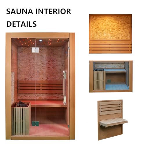 Image of Smartmak Indoor Steam Sauna Room, 2-Person Canadian Hemlock Home Sauna, 3.5KW Harvia Stove, Bluetooth Speaker, Sauna Stones, Wooden Bucket & Scoop, Reading Light(220V)
