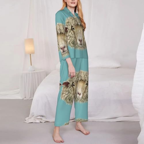 Ensemble de pyjama rétro EdWal pour femme à imprimé mouton - 4