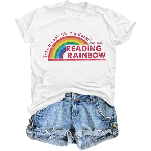 Women Reading Rainbow Shirts Take a Look It's in a Book Shirt Funny Book Lover Gift Shirt Teachers Tee Tops