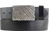BELTINGER Gürtel aus Vollrindleder mit Superficial Stripes-Schließe 40mm | Ledergürtel mit Streifen-Buckle für Herren Herren 4,0cm | Leder-Gürtel | Schwarz 125cm