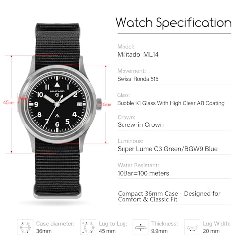 Image of TACTICAL FROG Militado ML14 36mm Field Watch Military Style Men's Watch