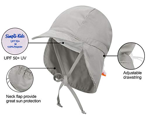 SimpliKids Baby Boy Sun Hat Toddler UPF 50+ UV Ray Sun Protection Kids Beach Hat w/Neck Flap Boys Sun Hat,Grey,2-4 Y - Thumbnail 5