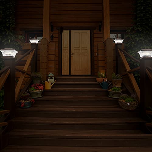 Solar Post Cap Lights 2 Lighting Modes Outdoor Led Lighting Deck Fence Cap Light Warm White/Bright White Lighting Suitable For 4X4 Wooden Posts (6Pk, Brushed Copper) #TOP2