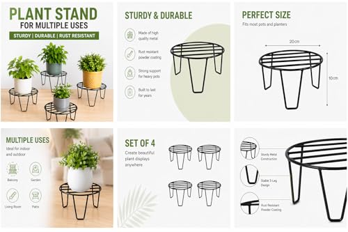 Image of Industry Strong Legs Metal Round Stands for Plant Pot and Flower Pot Black Stand Set of 4