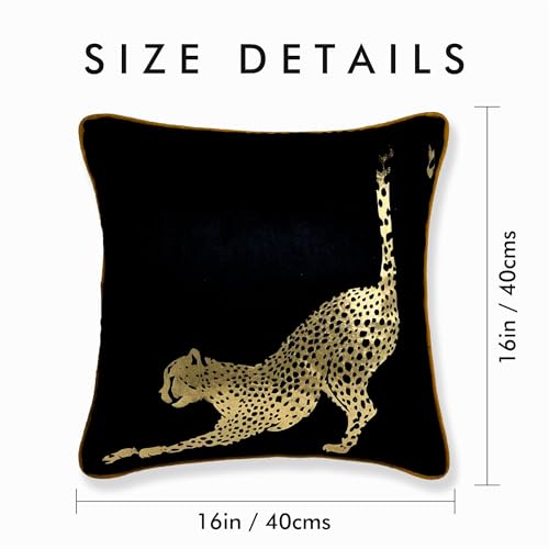 Image of Black Velvet Cushion Cover Set of 2 | 16x16 Inch | Gold Leopard Cheetah Print | Fancy Designer Sofa Cushion Covers | Animal Print Velvet Cushion Cover for Living Room Bedroom
