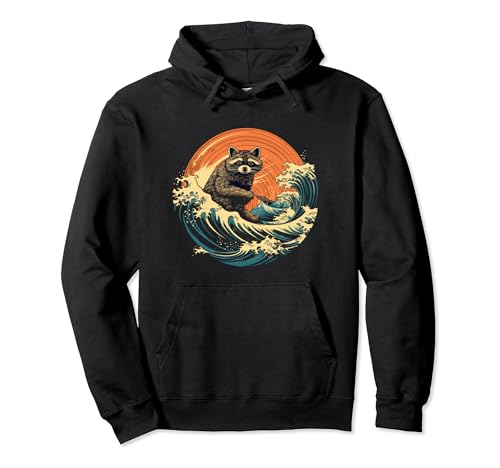 Mapache japonés Wave Surfer Vintage Funny Raccoon Lover Sudadera con Capucha