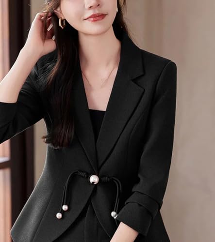 Womens Elegant Pant Suit with A Long Sleeve Single Button Notched Blazer and Slim Fit Flare Pants with Buckle Detail4