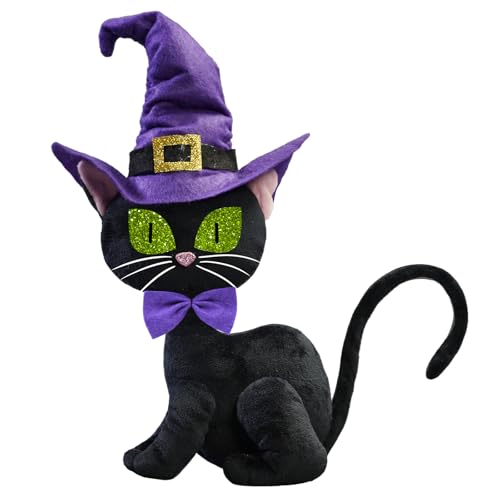 CRCZK Halloween Black Cat Plush Decor, 13.2inch Purple Cat Gnome...
