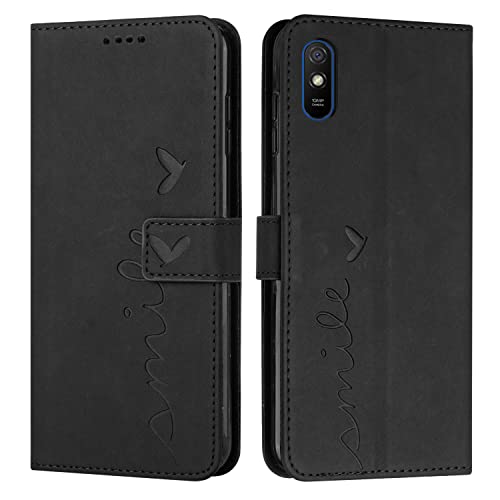 Cover per Xiaomi Redmi 9A 9i 9AT Flip Libro Libretto Custodia per 9A 9i 9AT Protezione Completa Slot per Scheda Funzione di Supporto pelle sintetica nero