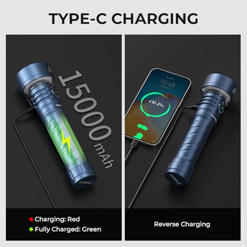 Image of Wurkkos TS27 Rechargeable High Lumen Flashlights, 3200LM 2772Feet Long Throw Super Bright Flashlight,Bidirectional Lighting 300-hour Ultra-Long Flashlights for Camping,Exploration,Work(Blue)