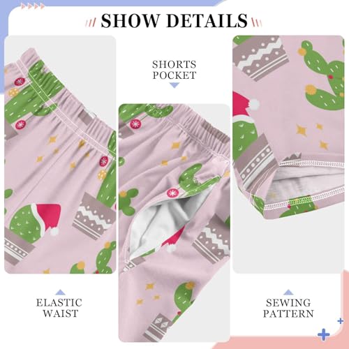 ZZXXB Merry Christmas Cactus Snow Boys Long Pants Soft Trousers Elastic Waist Kids Lounge Bottoms with Pockets S-XL4