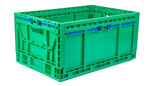 Hudson Exchange 23.62 x 15.75 x 11.81" (160 Pack, 15.2 Gallon) Collapsible Straight Wall Handled Storage Container Tote, Green