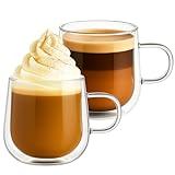 Innoteck Double Walled Glass Coffee Cups Set of 2 (275ml) – Heat Resistant Borosilicate Latte Mugs with Handle, Insulated Clear Glass for Americano, Cappuccino, Tea & Hot/Cold Drinks, Handmade - Image 1
