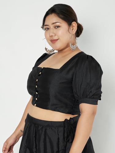 Image of studio rasa Women's Plus Size Silk Blend Button Down Crop Top for Wedding Festive Party