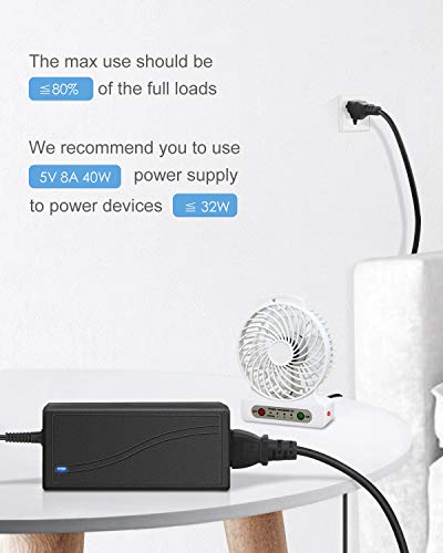 Alitove 5V 8A 40W Ac To Dc Adapter Power Supply Converter Transformer 5.5X2.5Mm Plug Ac 100V~240V Input For Ws2812B Ws2811 Sk6812 Led Pixel Strip Light Cctv Camera Security System #TOP6
