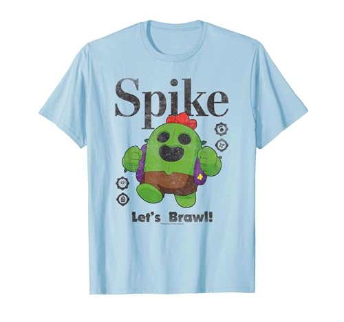 Brawl Stars Spike The Legendary Brawler Distressed Poster T-Shirt, Men, Baby Blue, Medium