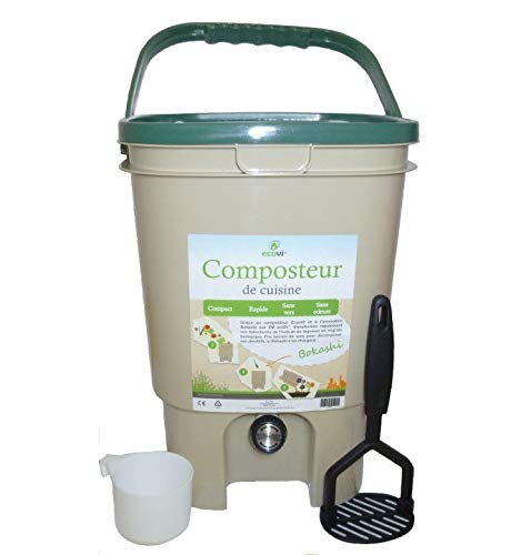 Ecovi Kit Composteur de Cuisine 20L + Activateur 1Kg, Vert,