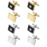 COMNICO 4 Pairs Cufflinks for Men Classic Tone Cuff Links Fashion Men Cufflinks Gold Black Sliver Striped Disc Square Rectangle Cuff Links for Business Wedding Party Gift Box