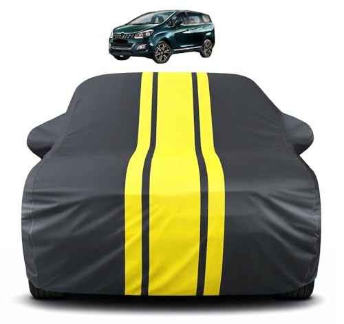 Image of Auto Hub Car Cover Compatible with Mahindra Marazzo with Mirror Pocket, Soft Cotton Lining, Marazzo Car Cover Waterproof - Yellow-Black