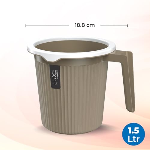 Image of KOLORR Luxe Bathroom Set (Bucket 20L x 2) + (Mug 1.5L x 2) + (Luxe Patla x 1) + (20L Tub x 1)|Sturdy and Durable |Lightweight| Easy to Clean and Attractive Design|Pack of 6| Ratan LT Brown