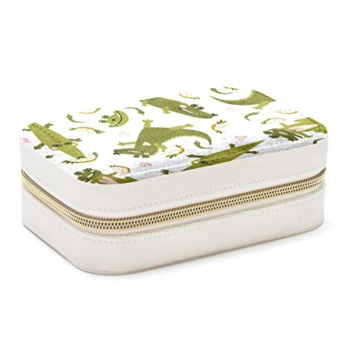 Boîte à bijoux crocodile vert mignon pour déplacements de vacances et week-ends