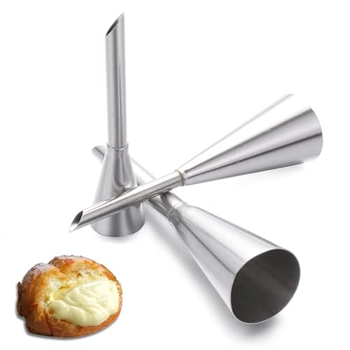 Hendiy 3Pcs/Set Puffs Piping Bag Nozzles,Professional Stainless Steel Cream Puff Long Nozzle Decorating Tool For Small Pastries, Puffs,Cakes (Silver) #TOP1