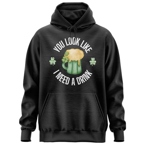 You Look Like I Need A Drink hoody, St Patricks Day hoodie, Beer Mug Graphic hoody for men women Black