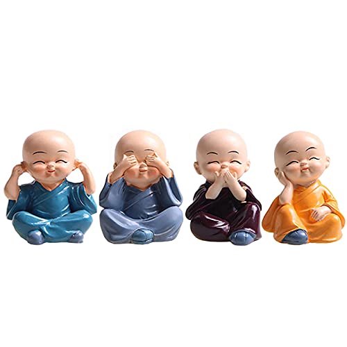 UZHOPM Cute 4PCS Kongfu Monk Statue Car Interior Display Decoration Car Dashboard Ornament Monks Figurine Statue Car Home Decor