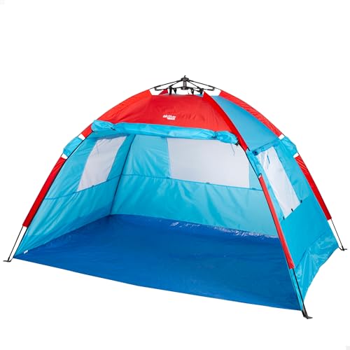 AKTIVE 63120 Parabrezza da spiaggia Oxford 213 x 133 x 120 cm, 4 persone, include 4 picchetti, aste in fibra di vetro, tessuto poliestere 170T, colonna d'acqua 300 mm, 2 kg, porta e finestre laterali