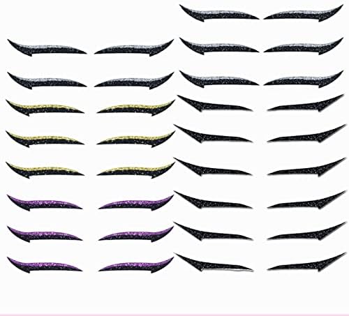 Rosarden 17 Pairs Glitter Eyeliner Stickers, Stick on Eyeliner, Colorful Stick on Eyeliner Strips, Colored Eyeliner Tape, Waterproof Sticker Eyeliner, Adhesive Eyeliner, Black Eyeliner Sticker, Eyeliner Stickers for Eyes,Purple, Black , Silver and Gold Eyeliners
