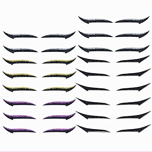 Rosarden 17 Pairs Glitter Eyeliner Stickers, Stick On Eyeliner, Colorful Stick On Eyeliner Strips, Colored Eyeliner Tape, Waterproof Sticker Eyeliner, Adhesive Eyeliner, Black Eyeliner Sticker, Eyeliner Stickers For Eyes,Purple, Black , Silver And Gold Eyeliners #TOP22
