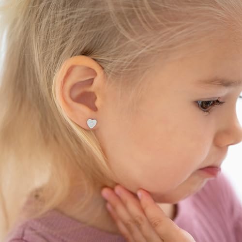 925 Sterling Silver Heart with Cross Toddler & Young Girls Safety Screw Back Earrings, Children's Tiny Stud Earrings - Religious Gift Idea for Kids, Beautiful & Fashionable Cross-Heart3