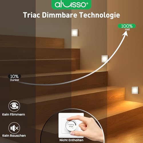 ALUSSO® 6er Set LED Treppenbeleuchtung 230V Dimmbar 3CCT Warmweiß Neutralweiß Kaltweiß Treppenlicht, 3WT 0.5W 1.5W 2.5W IP44 Treppenstufenbeleuchtung Treppenleuchte Wandeinbauleuchte, Eckig Nickel