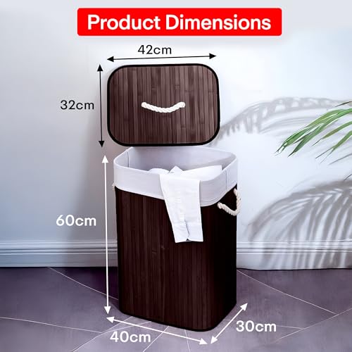Image of Rioware Bamboo laundry bag basket for clothes with lid toy storage organiser box foldable Square Home Organizer and Storage | Eco Friendly | Compact and Easy to carry- Dark Brown Econest