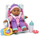 Baby Doll Car Seat with Toy Accessories, Includes 12 Inch Soft Body Doll, Booster Seat Carrier, Rattle Toy, Bib and 2 Bottles, A Travel Gift Set for Toddlers Infants Girls and Boys