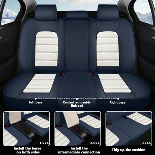 Image of Full Set Car Seat Covers for Jeep Compass 2007-2026, Waterproof Stain-Resistant Seat Cover, Premium Nappa Leather Seat Protectors with Storage Pockets(Standard 5 Seats /Blue&White)