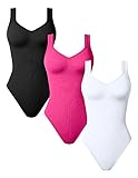 TOB Women's 3 Piece Bodysuits Sexy Ribbed Sleeveless Shapewear Tank Tops Bodysuits Black Rose White