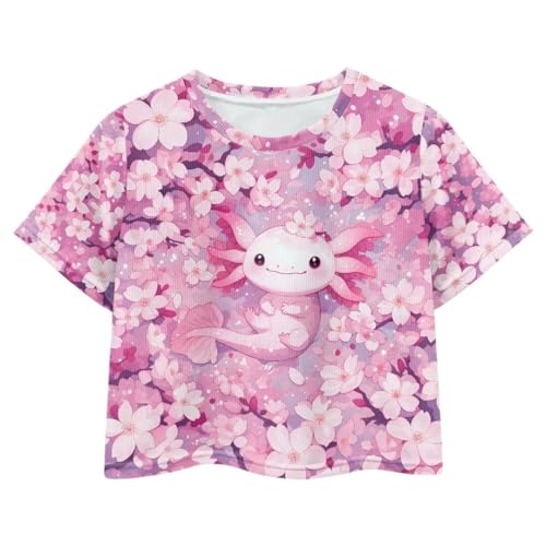 Image of Girl Crop Top Shirts for Summer Cute T Shirts Short Sleeve Tees for Kids 5-16