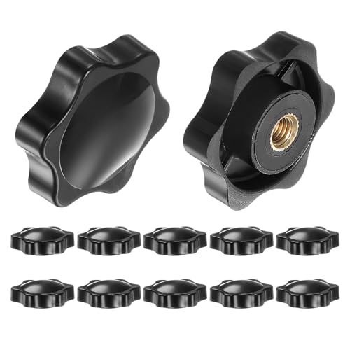 Image of sourcing map 12pcs Star Knobs M5 Female Thread 32mm 6-Point Plastic Head Brass Insert Non-Through Hole Screw-in Threaded Hand Knob Clamping Handle, Black