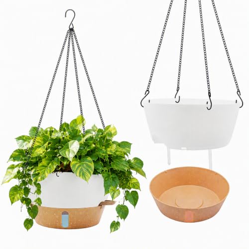 ZMTECH Large 12Inch Self Watering Hanging Planter, Water Window & Chain