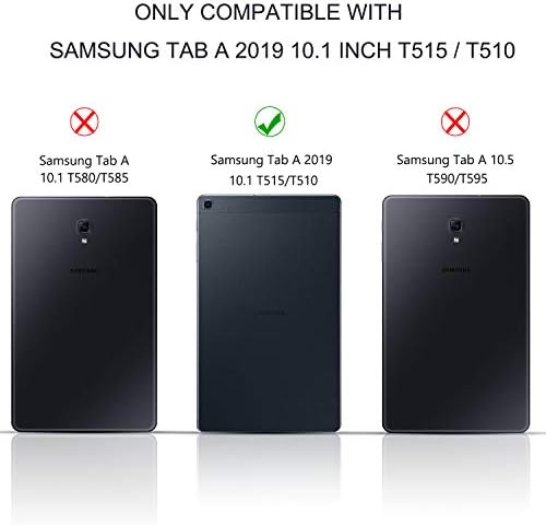 Bluetooth Keyboard Case for Samsung Galaxy Tab A 10.1 2019 T510 / T515, Protective Cover with Removable QWERTY Rechargeable Keyboard, Black