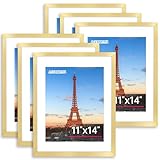 FIXSMITH 11x14 Picture Frame Bulk-6 Pack, Photo Frame with HD Plexiglass, Display Pictures 8x10 with Mat or 11x14 Without Mat, Gold Picture Frames Collage Wall Decor