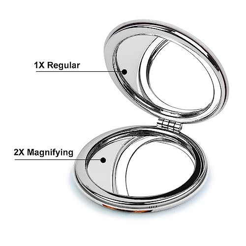 Wirester Round Foldable Pu Leather Compact Pocket Purse Makeup Mirror, Dual Sided Travel Mirror With 2X 1X Magnification - Black Tan Chihuahua Dog #TOP2