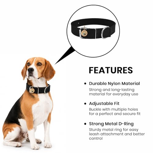 Image of Adjustable Nylon Dog Collar for Dogs & Puppies | Durable & Comfortable Neck Belt 1 Inch (Black, Medium)