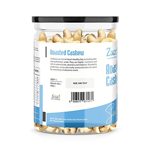Image of Zucchero Roasted Cashew (W240), Lightly Salted 400g | Oil-Free Roasting |Slow baked Nuts | Earthy Flavour | Cholesterol Free