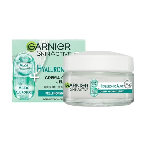 Garnier Crema Gel Giorno, Per Pelli Normali, Azione Lenitiva, Arricchita con Acido Ialuronico, Aloe Vera e Glicerina, Pelle Idratata fino a 48h, Hyaluronic Aloe, 50 ml